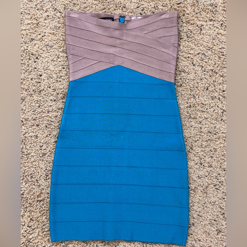 Bebe Teal and Taupe Bandage Y2K millenium Dress - Picture 3 of 5